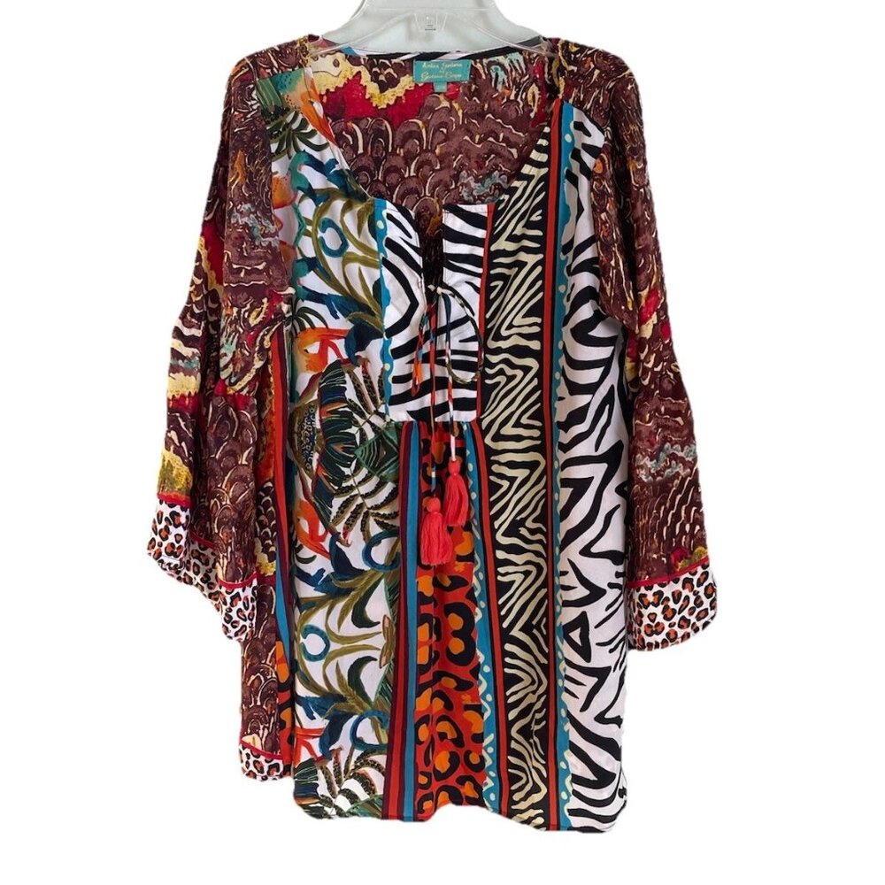 Antica Sartoria Positano Italy Multicolor Cover Up Tunic Jungle Print
